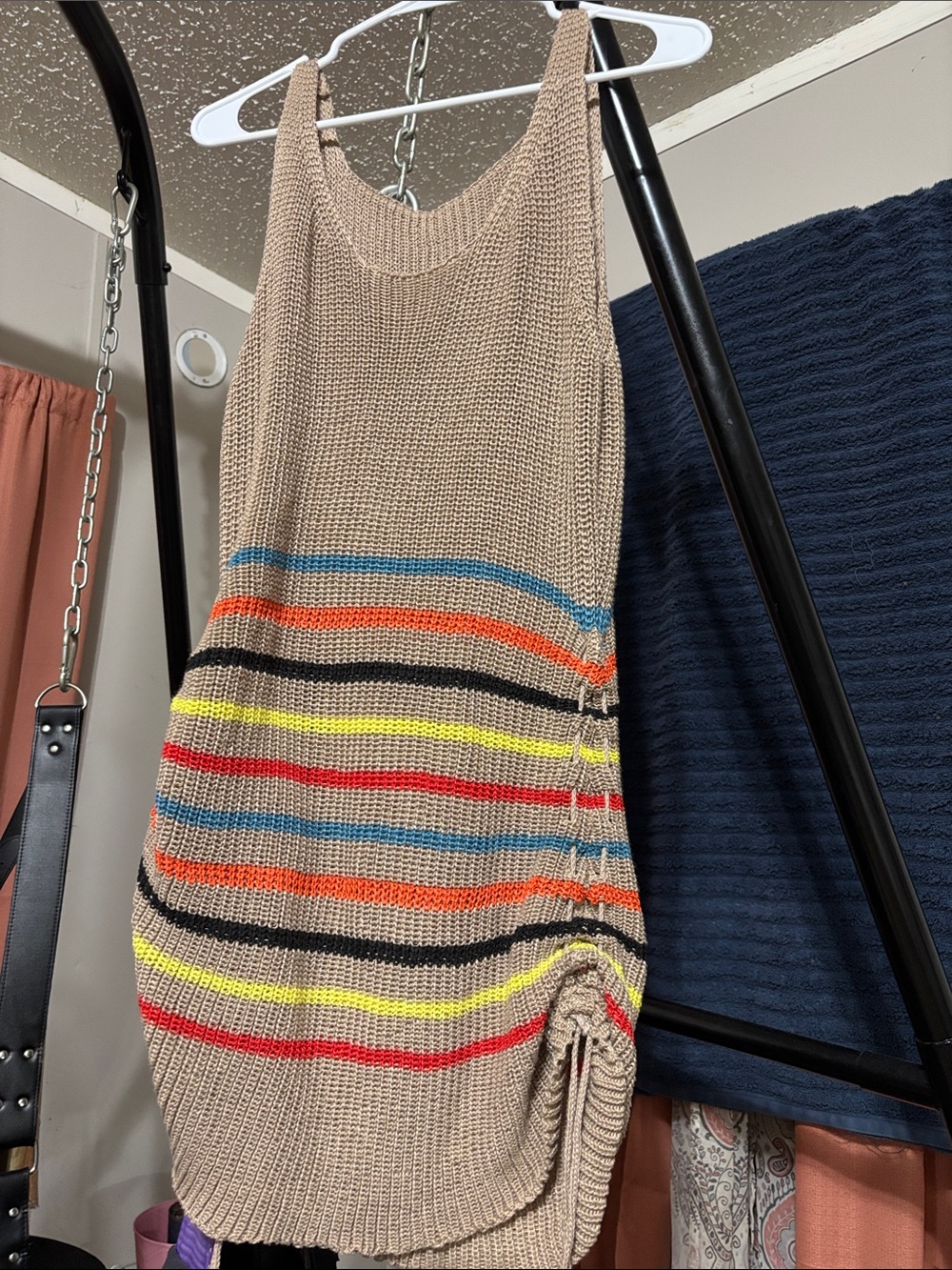 SHEIN Beige Knit Tank with Multicolor Stripe Accents